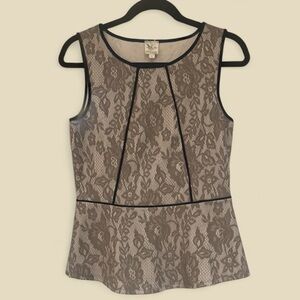 Anthropologie Weston Wear Peplum Top in‎ Taupe and Black Size S